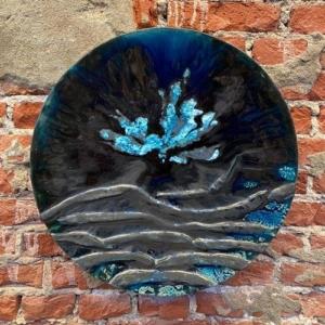 Plate 56 cm black turquoise